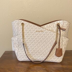Michael Kors Cream and Brown Logo Tote